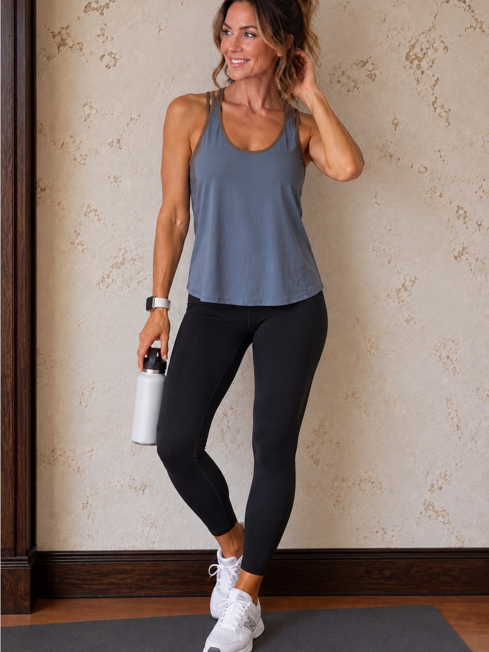 Lululemon Cool to Street Tank Blue Denim Banana Leaf Mesh Back Yoga 8